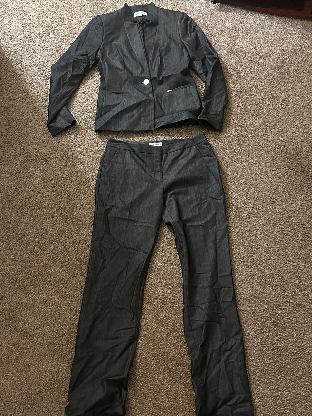 Calvin Klein Charcoal Pinstripe Two-Piece Pantsuit